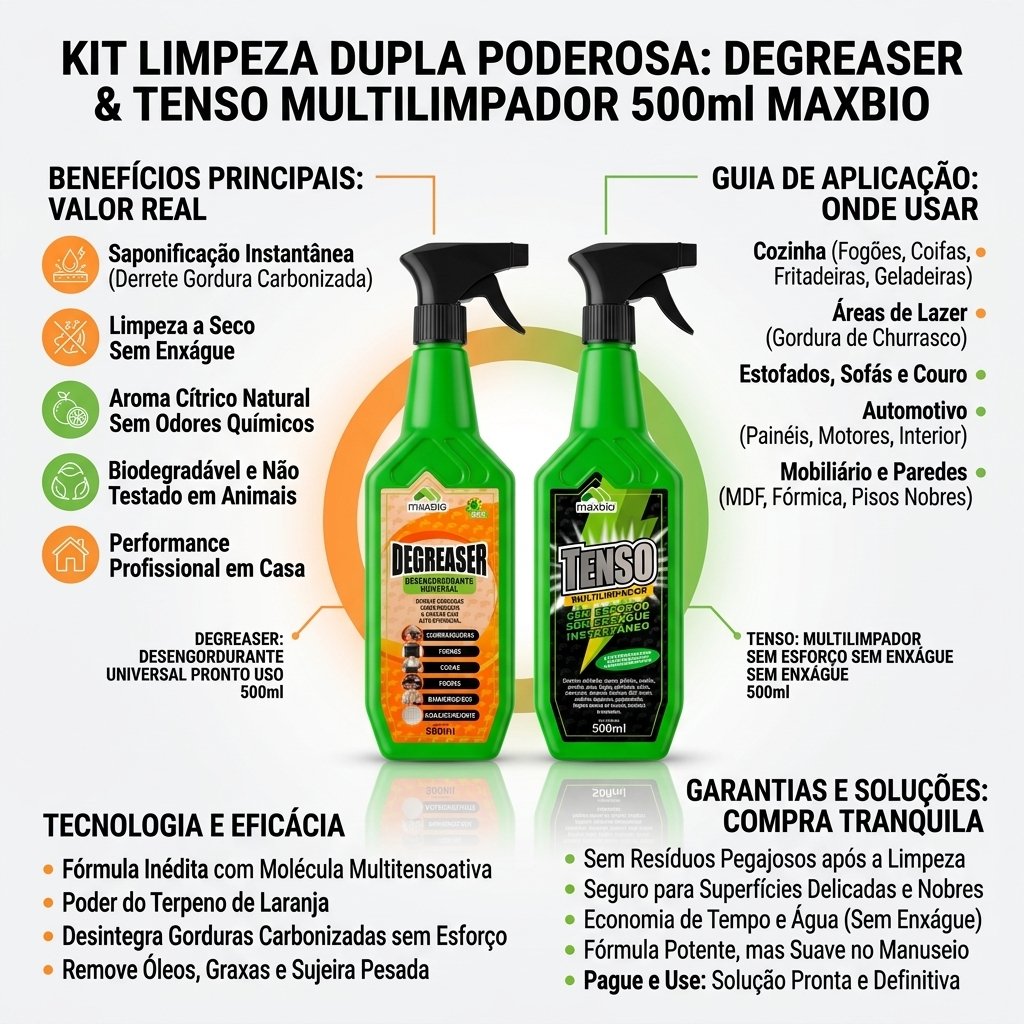 Kit Limpeza Dupla Poderosa - Degreaser e Tenso 500ml Maxbio - Imagem 3
