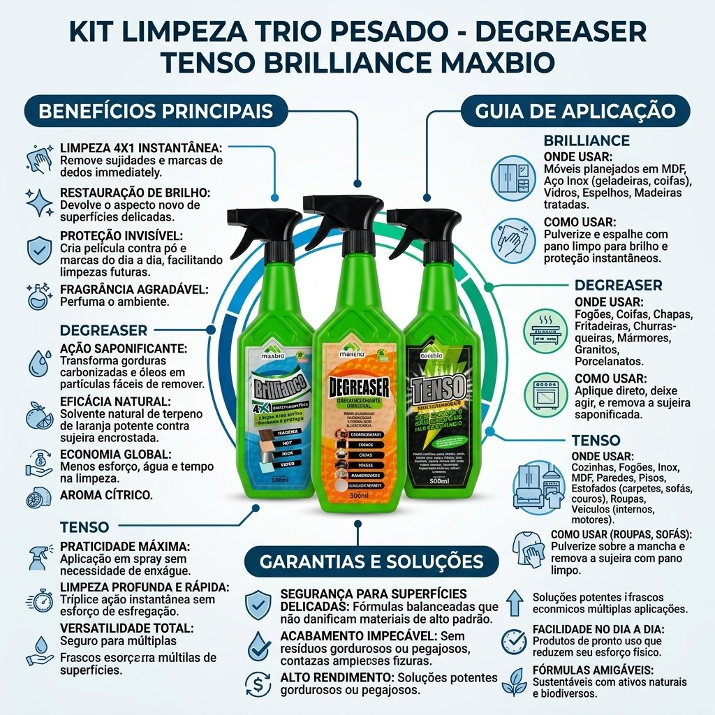 Kit Limpeza Trio Pesado - Degreaser Tenso Brilliance Maxbio - Imagem 2