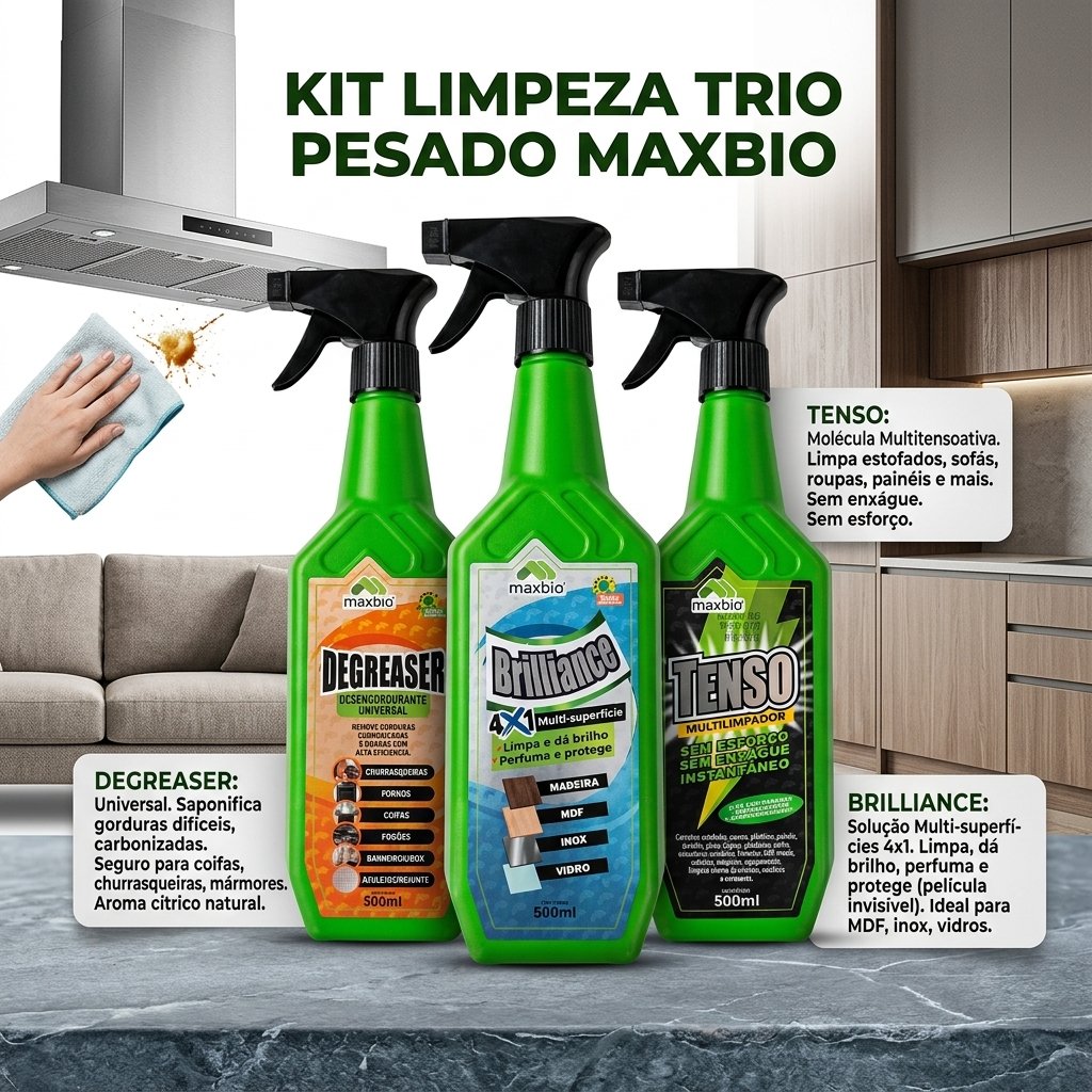 Kit Limpeza Trio Pesado - Degreaser Tenso Brilliance Maxbio - Imagem 3